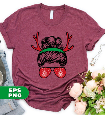 Messy Bun Girl, Girl With Deer Horn, Christmas Tree In Glasses, Digital Files, Png Sublimation