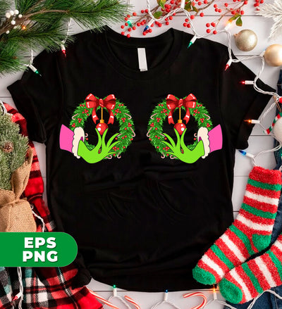 Funny Christmas, Grinch's Hands On The Boobs, Merry Titsmas, Digital Files, Png Sublimation