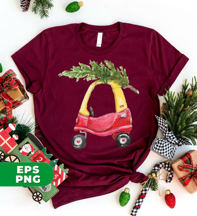 Baby Car Watercolor, Car Bring Xmas Tree, Cute Xmas Car, Digital Files, Png Sublimation