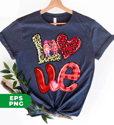 Love Gnome, My Love, Valentine Pattern, Leopard Love, Digital Files, Png Sublimation