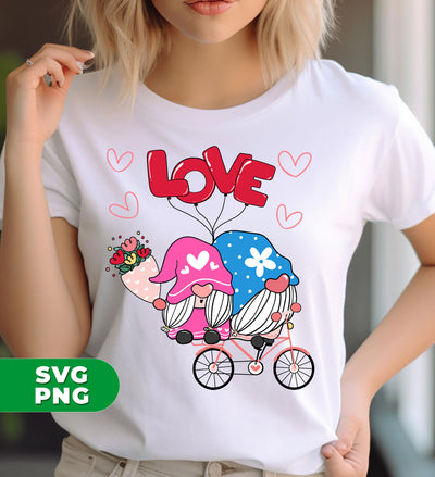 Cute Gnome, Gnome Couple, Gnome Ride A Bike With Love, Digital Files, Png Sublimation