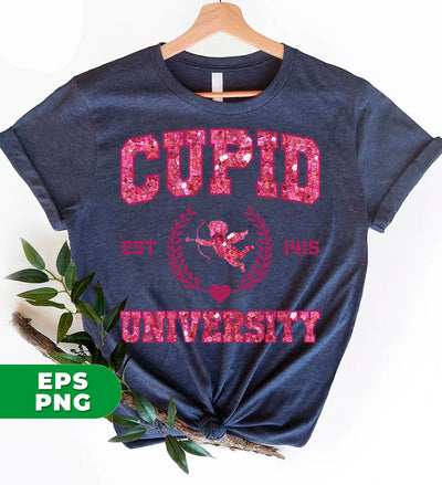 Cupid University, Est 1415, Pink Glitter Cupid, Glitter Valentine, Digital Files, Png Sublimation