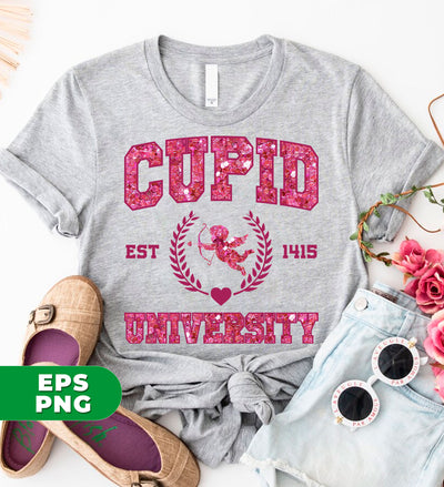 Cupid University, Est 1415, Pink Glitter Cupid, Glitter Valentine, Digital Files, Png Sublimation