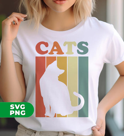 Cats Lover, Retro Cats, Cat Silhouette, Cat Vintage, Digital Files, Png Sublimation