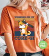 Working On My Core-gi, Retro Corgi Lover, Funny Workout, Fitness Corgi, Digital Files, Png Sublimation