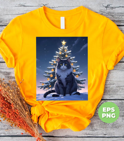 Merry Catmas, Cool Cat, Xmas Tree, Christmas Night, Digital Files, Png Sublimation