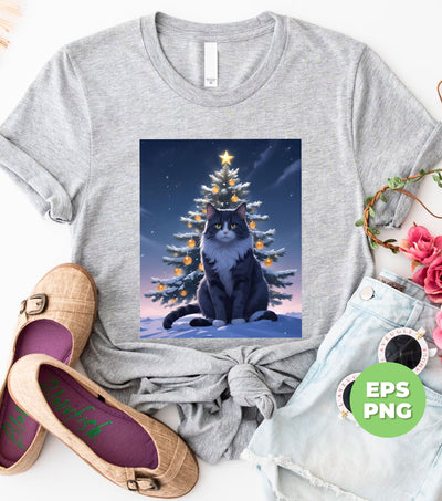 Merry Catmas, Cool Cat, Xmas Tree, Christmas Night, Digital Files, Png Sublimation