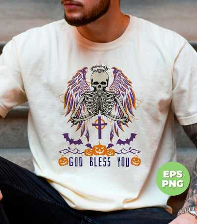 God Bless You, Skeleton With Wings, Happy Halloween, Digital Files, Png Sublimation