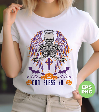 God Bless You, Skeleton With Wings, Happy Halloween, Digital Files, Png Sublimation