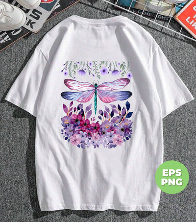 Dragonfly With Retro Flower, Vintage Botanica, Wildflower, Spring Flower, Summer Gift, Digital Files, Png Sublimation