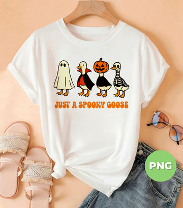Just A Spooky Goose PNG, Halloween Goose Clipart, Funny Skeleton Pumpkin Dracula Ghost Duck Shirt Sublimation, Cute Fall Design
