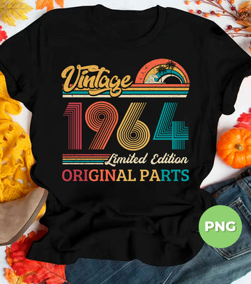 Vintage 1964 PNG, Retro Sunset Birthday Sublimation, Limited Edition Graphic, Birthday Gift Idea, Original Part Retro Design, 1964 Birthday Gift