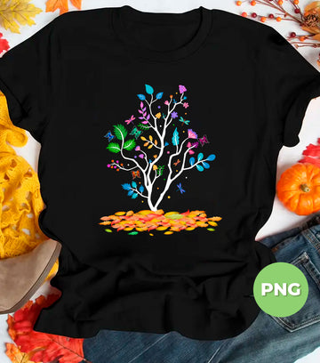 Motivational Tree PNG, Colorful Butterfly and Leaves Clipart, Inspirational Sublimation Design, Boho Nature Artwork, Positive Digital Art