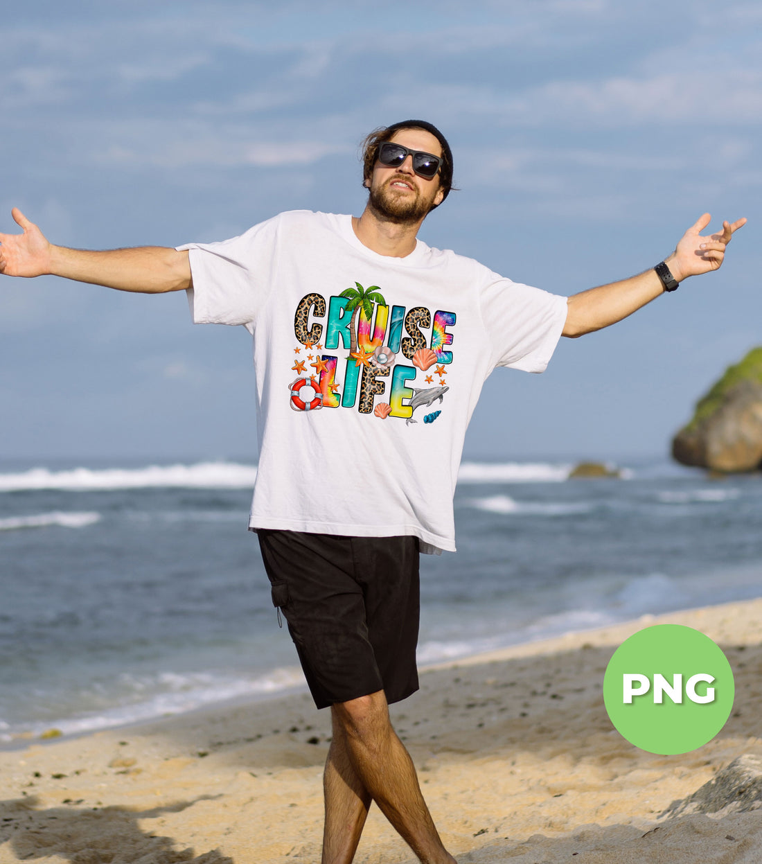 Cruise Life PNG, Tropical Beach Sublimation Design, Leopard Tie Dye Summer Vacation Clipart, Ocean Dolphin Seashell Digital Art