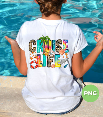 Cruise Life PNG, Tropical Beach Sublimation Design, Leopard Tie Dye Summer Vacation Clipart, Ocean Dolphin Seashell Digital Art