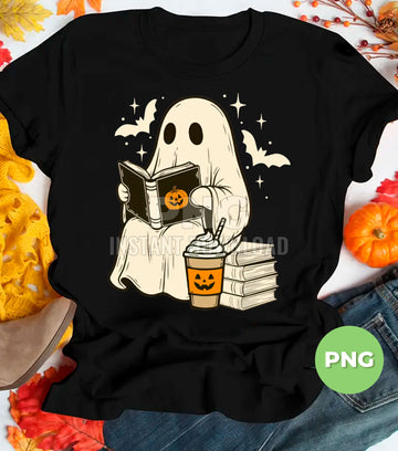 Cute Ghost Reading Book Halloween Coffee, Pumpkin Cup Boo Ghost, Spooky Bat Stars Clipart, Fall Book Lover Ghost