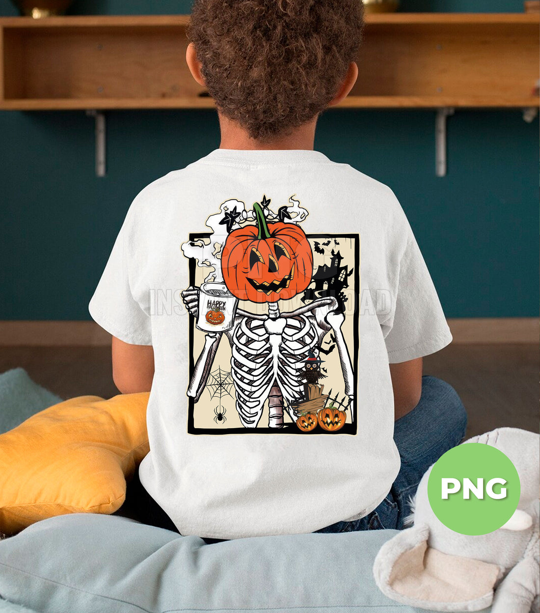 Pumpkin Head Skeleton, Halloween Coffee Mug Sublimation, Spooky Gothic Clipart, Fall Skeleton Pumpkin Art, Creepy Cute Vintage