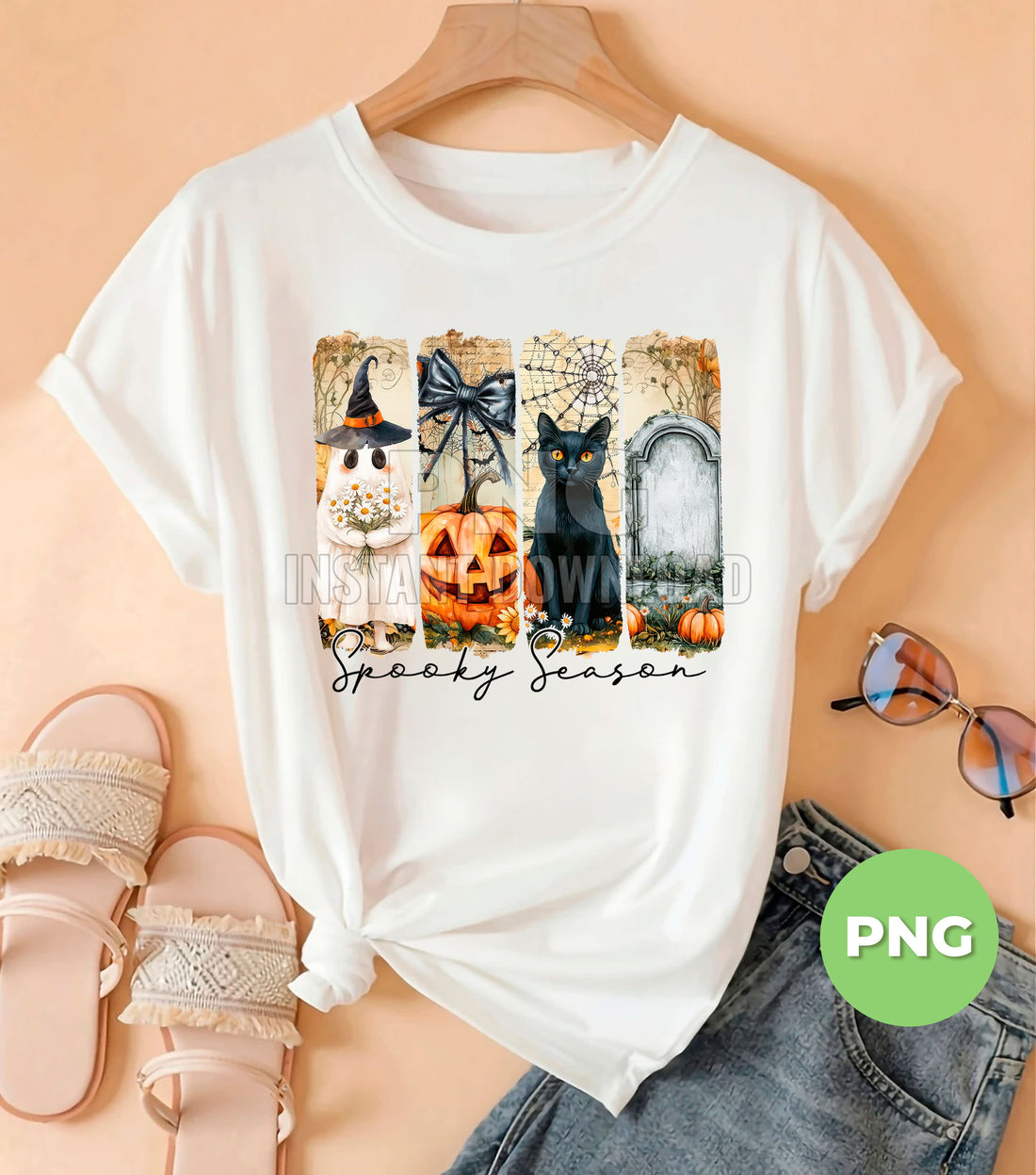 Spooky Season PNG, Halloween Ghost Cat Pumpkin Graveyard Sublimation, Fall Gothic Clipart, Witchy Black Cat Retro Vintage Aesthetic Digital Download