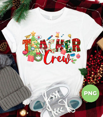 Teacher Crew Christmas PNG, Holiday School Teacher Sublimation Design, Xmas Group Shirt Graphic, Festive Teacher Gift Clipart Digital Download