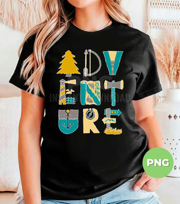 Adventure Camping PNG, Retro Hiking Outdoors Letters Clipart, Wilderness Nature Tent Compass Axe Lantern, Travel Explorer Sublimation
