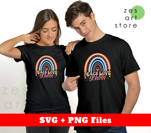 Peace Love School, Rainbow School, Groovy School, Svg Files, Png Sublimation