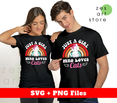 Just A Girl Who Loves Cats, Cutie Cat, Rainbow Cat, Svg Files, Png Sublimation