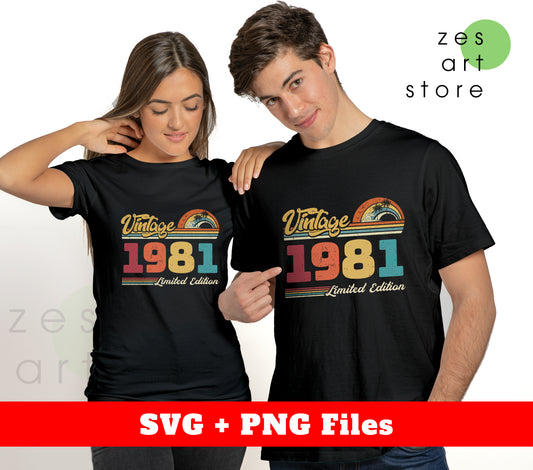 Vintage 1981, Retro 1981 Birthday, 1981 Limited Edition, Digital Files, Png Sublimation
