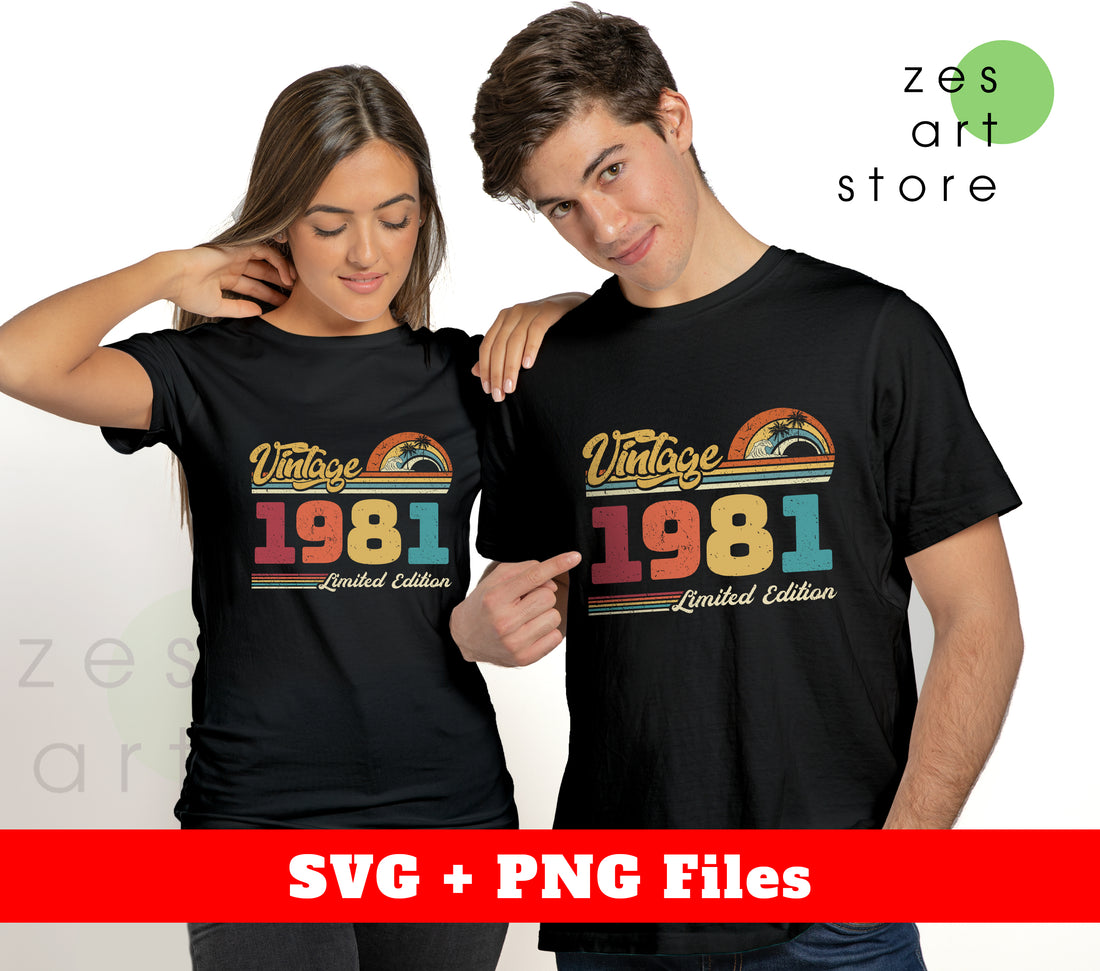Celebrate a special 40th birthday with our Vintage 1981 Limited Edition digital files. Perfect for retro and nostalgic themes, these high-quality PNG files are ideal for creating personalized gifts and decor. Own a piece of history and make their birthday one to remember!