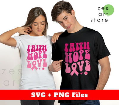 Faith Hope Love, Pink Ribbon, Awareness Cancer, Svg Files, Png Sublimation