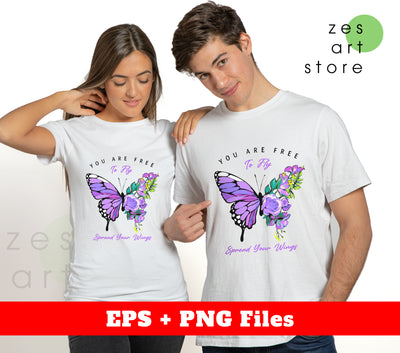 You Are Free To Fly, Spread Your Wings, Purple Butterfly, Digital Files, Png Sublimation