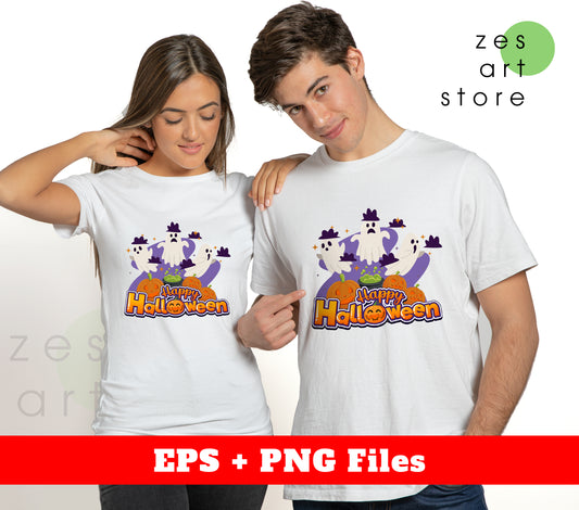 Happy Halloween, Cute Ghost, Horror Pumpkin, Digital Files, Png Sublimation