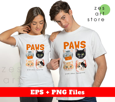 Paws Love, Pick Your Favorite, Cat Watercolor, Digital Files, Png Sublimation