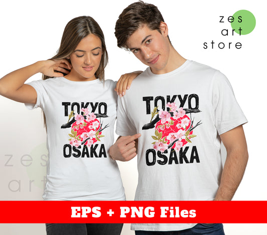 Tokyo And Osaka, Sakura, Japanese City, Japanese Flower, Digital Files, Png Sublimation