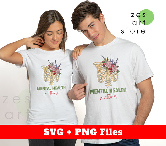 Mental Health Matters, Lungs Bones, Flower In Lungs, Digital Files, Png Sublimation