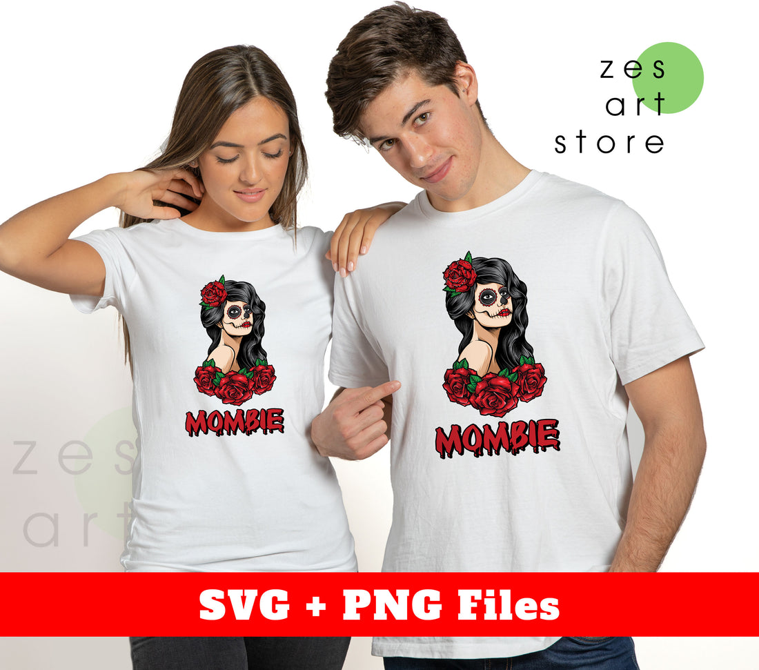 Unleash your spooky side with Mombie, the ultimate Halloween zombie! Adorned with trendy zombie roses, this digital file set is perfect for all your Halloween sublimation needs. With high-quality PNG files, you can easily bring your Halloween creations to life. Don't miss out on this must-have accessory for your Halloween arsenal.
