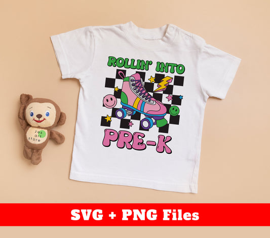 Join the adorable roller skaters as they kick off the school year with "Rolling Into Pre K" digital files in PNG format for all your sublimation needs. Embrace the back-to-school spirit with these fun and versatile designs. Perfect for students and teachers alike.