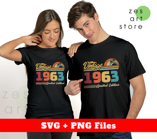 Vintage 1963, Retro 1963 Birthday, 1963 Limited Edition, Digital Files, Png Sublimation