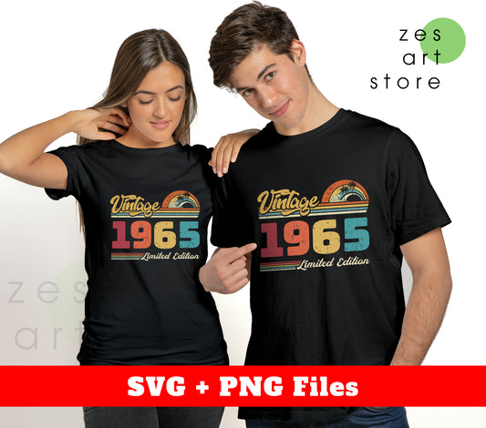 Vintage 1965, Retro 1965 Birthday, 1965 Limited Edition, Digital Files, Png Sublimation