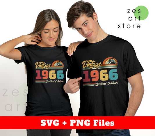 Vintage 1966, Retro 1966 Birthday, 1966 Limited Edition, Digital Files, Png Sublimation