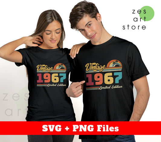 Vintage 1967, Retro 1967 Birthday, 1967 Limited Edition, Digital Files, Png Sublimation