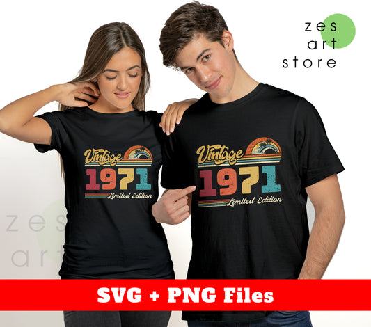 Vintage 1971, Retro 1971 Birthday, 1971 Limited Edition, Digital Files, Png Sublimation