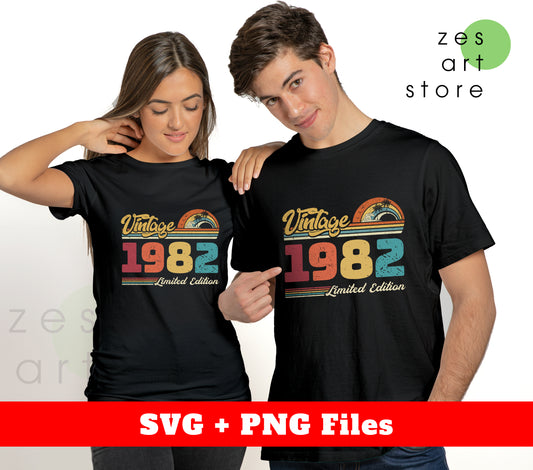 Vintage 1982, Retro 1982 Birthday, 1982 Limited Edition, Digital Files, Png Sublimation
