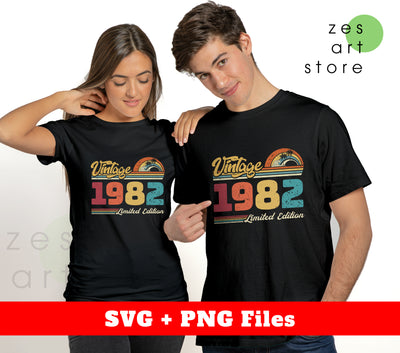 Vintage 1982, Retro 1982 Birthday, 1982 Limited Edition, Digital Files, Png Sublimation