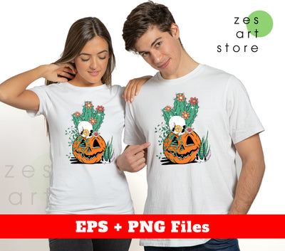 Spooky Pumpkin, Skull On The Pumpkin, Cactus Halloween, Digital Files, Png Sublimation