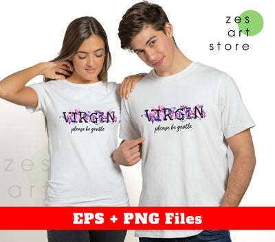 Virgin, Flower Style, Please Be Gentle, Purple Floral, Digital Files, Png Sublimation