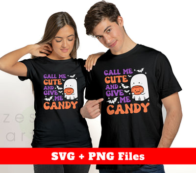 Call Me Cute And Give Me Candy, Ghost Hold Pumpkin Lantern, Digital Files, Png Sublimation