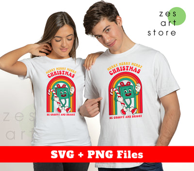 Merry Christmas, Be Groovy And Bright, Groovy Rainbow, Digital Files, Png Sublimation