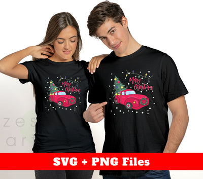 Merry Christmas, Pink Car Bring Christmas Tree, Digital Files, Png Sublimation