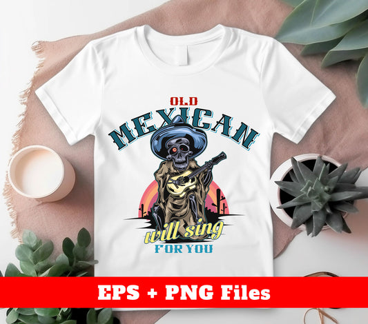 Add some musical flair to your designs with this Old Mexican skeleton guitar. Perfect for fans of Mexico music, this SVG file and PNG sublimation offer endless possibilities. Let this expertly crafted design serenade you with its unique and distinctive features.