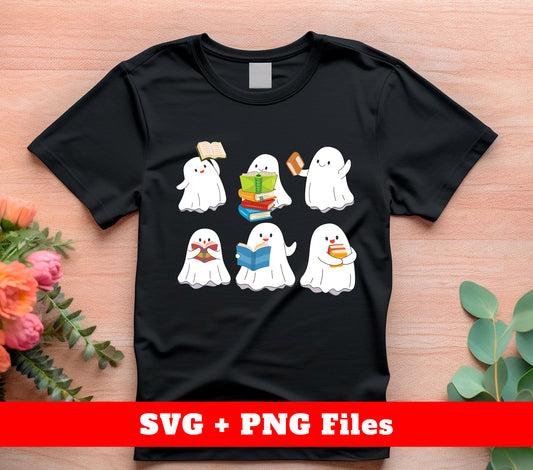 Capture the spooky spirit of Halloween with our Ghost Love Books design! This hauntingly adorable collection features a ghost cozied up with some books, perfect for any book lover. Use our versatile Svg and Png files to create the perfect sublimation design for the season. Get your "Boo With Books" design now!